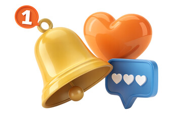 Fototapeta premium Notification Bell, Heart, and Likes 3D Render of Social Media Icons