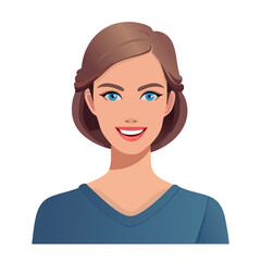 Flat Vector. Portrait of only one Woman. Simple Background.