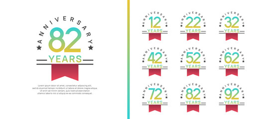 set of anniversary logo style with red ribbon. vector design blue color for celebration