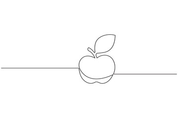 Apple fruits line art illustration in minimalist single stroke design isolated vector drawing