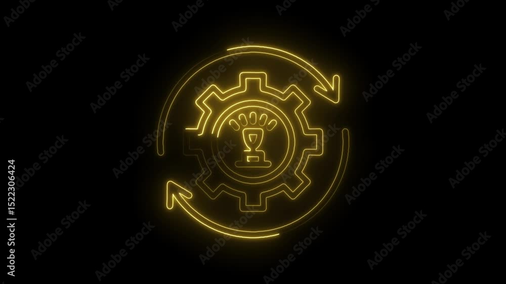 Poster neon innovation loop animation with trophy icon and gear symbol in the center