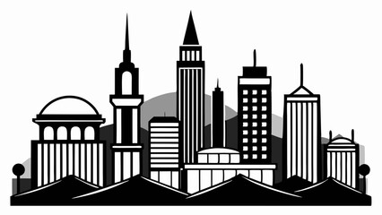 Fototapeta premium Black and white skyline with various buildings view halloween, vector, silhouette, illustration, horizontal, isolated assets,