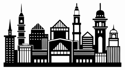 Stylized black and white skyline silhouette view halloween, vector, silhouette,  illustration, horizontal, isolated assets,