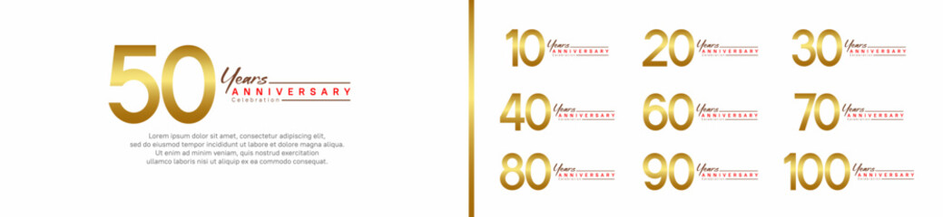 set of anniversary logo style with handwriting. vector design golden color for celebration