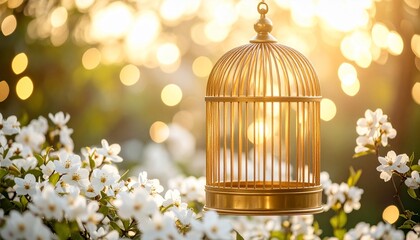 Golden Birdcage in Spring Blossom