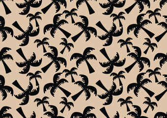 Hand-drawn black coconut or palm trees on a brown background. Seamless pattern tripical for clothing, fabric, wallpaper, backdrop, home decoration, cover book, and wall art.