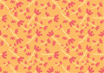 Hand-drawn pink flowers on an orange background. Seamless pattern is floral for clothing, fabric, wallpaper, backdrop, home decoration, cover book, and wall art.