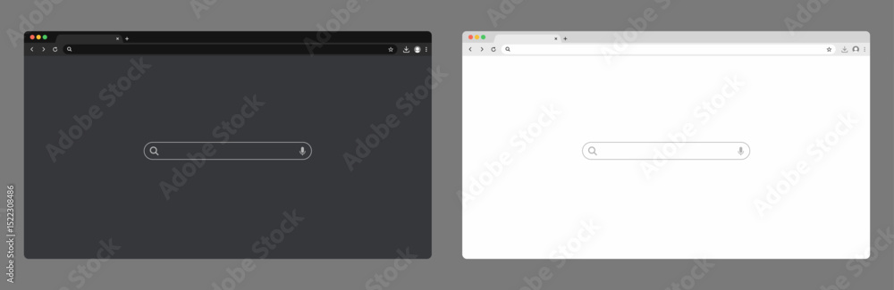 Poster Web browser window. Template of website interface. Social media style of outline browser. Mockup of web window in simple linear design. Search bar with loupe and arrows.	