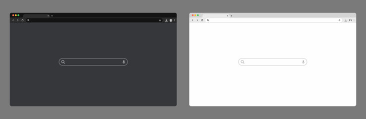 Web browser window. Template of website interface. Social media style of outline browser. Mockup of web window in simple linear design. Search bar with loupe and arrows.	