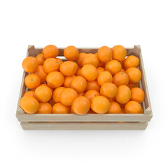 Wooden Crate Filled with Fresh Oranges Isolated on Transparent Background