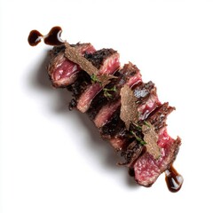 Juicy, succulent steak draped with shaved truffle whispers haute cuisine, capturing autumn's Truffle Festival and savoring gourmet indulgence