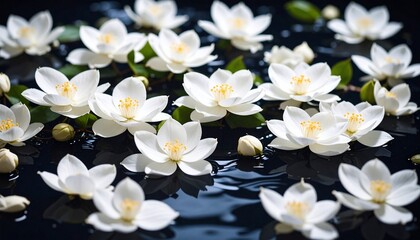Serene White Flowers Floating on Dark Water