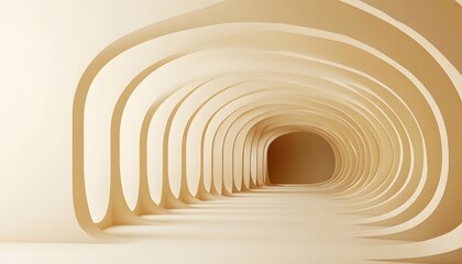 Obraz premium Beige architectural tunnel with flowing arches.