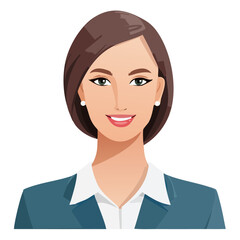 Flat Vector. Portrait of only one Woman. Simple Background.