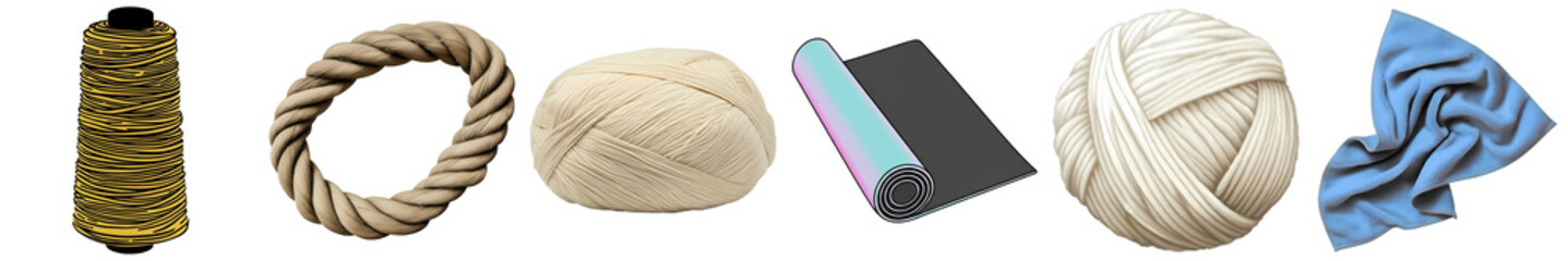 PNG collage showcases various textured threads on a transparent background.