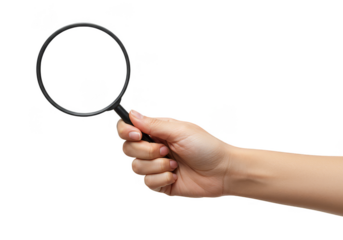 Isolated Hand Holding Magnifying Glass on Transparent Background