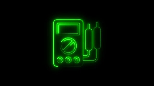 Animated green neon multimeter icon on black background for electrical measurements