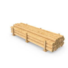 Stack of Wooden Logs on Pallet Rack Isolated on Transparent Background