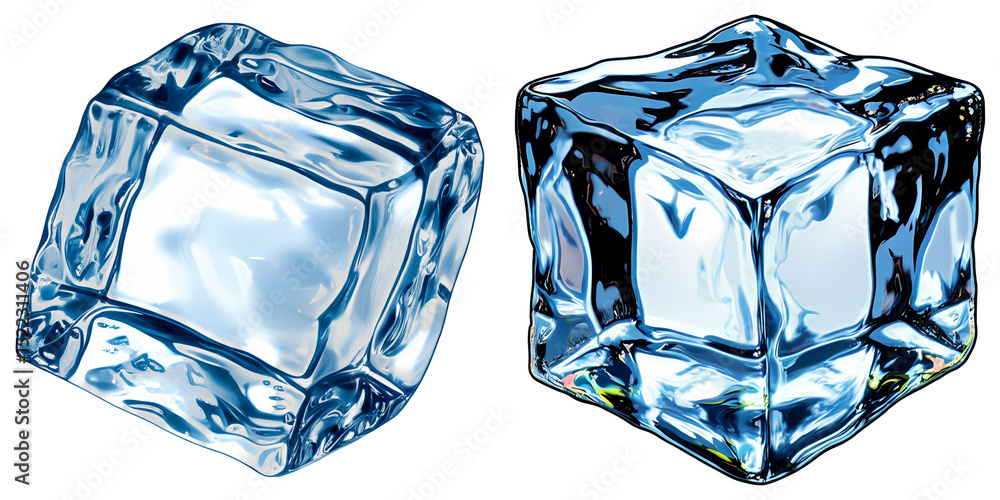 Aufkleber png two translucent ice cubes rest on a transparent surface.