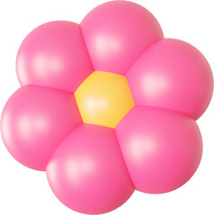 3D Playful pink flower shape, creative summer graphic nature floral form isolated clipart. Render of simple cute modern y2k illustration