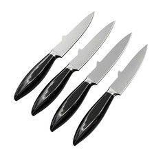 Four paring knives on a black surface
