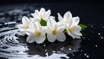 Serene White Jasmine Blossoms Floating on Dark Water