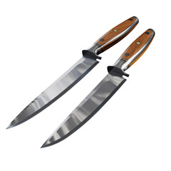 Two knives with wooden handles on black