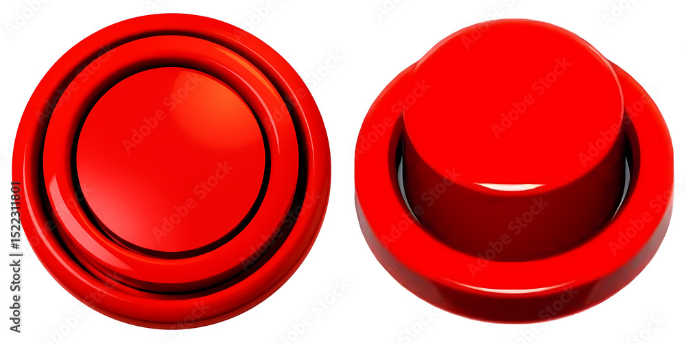 Poster png two red circular buttons are displayed on a white background.