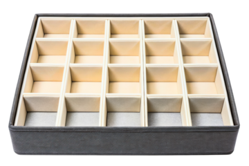 Organizational storage box with multiple compartments isolated with transparent background