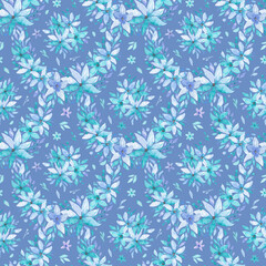 Watercolor floral seamless pattern. Fashion digital print. Repeating colorful abstract flowers design. Lilac, blue, purple abstract flowers backgroung for textile, fabric, wallpaper, scrapbooking