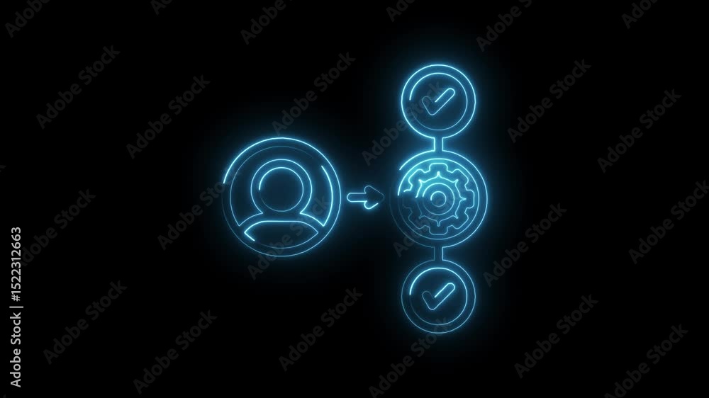 Aufkleber digital workflow process flowchart with neon glow person,gears,and checkmarks