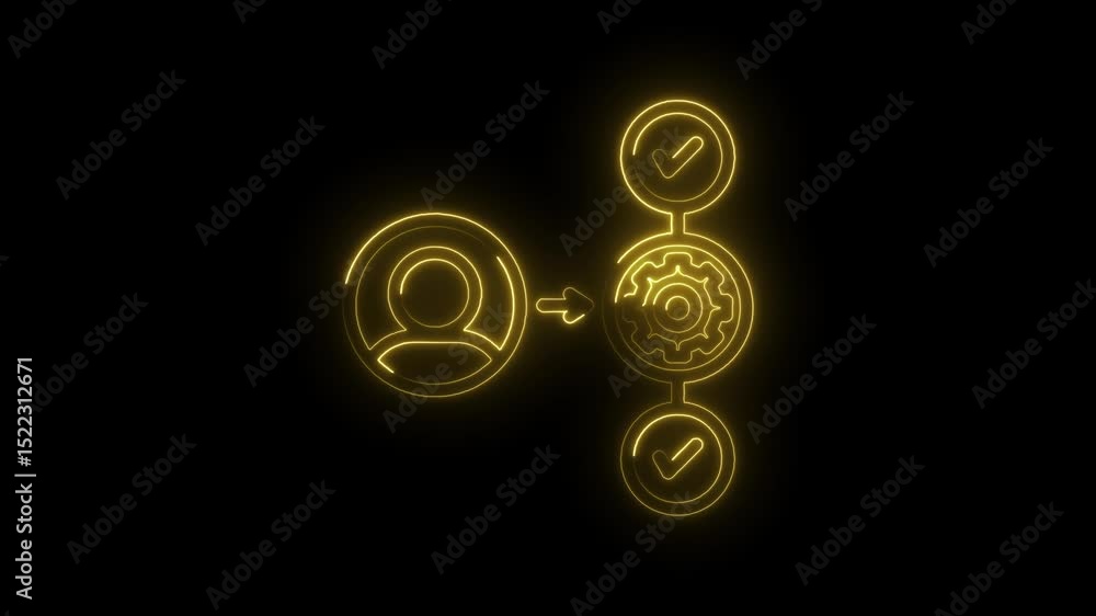 Poster glowing business workflow automation concept with user icon,gear,and check mark symbols