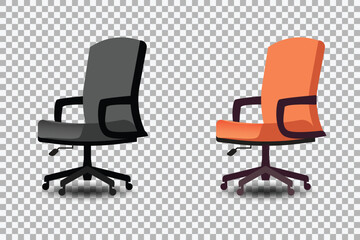Modern office chairs, black and orange, isolated on transparent background