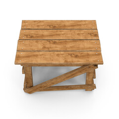 Rustic Wooden Workbench with Reinforced Frame Isolated on Transparent Background