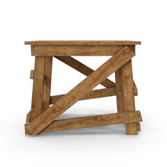 Rustic Wooden Workbench with Reinforced Frame Isolated on Transparent Background
