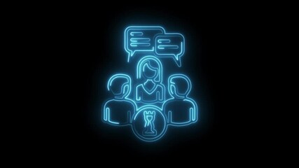 Blue neon teamwork communication and strategy icon animation on black background for digital concepts - Powered by Adobe