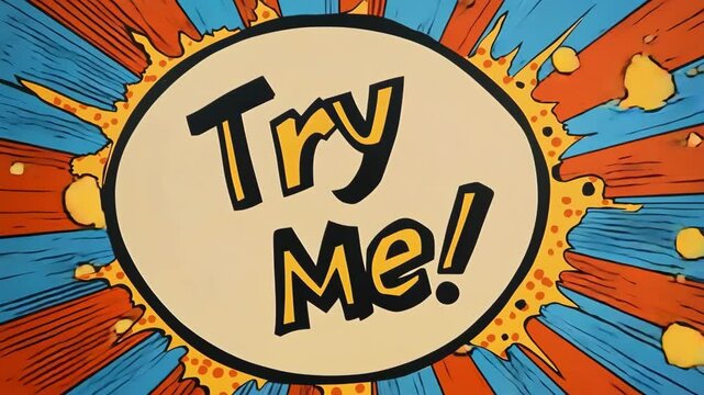 Try me! comic book style encouraging animation