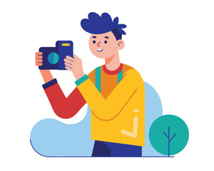 Cartoon photographer taking photos with digital camera vector