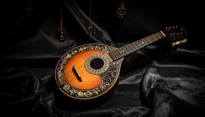 Ornate Mandolin on Black Silk