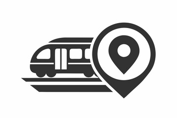 Train station location icon with railway and train halloween, vector, silhouette,  illustration, horizontal, isolated assets,