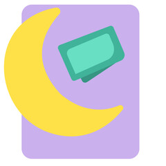 A minimalist yellow crescent moon and purple background illustration, symbolizing Ramadan with a spiritual and festive design in a simple, clean style.

