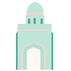 Tall mosque illustration with rounded dome and arched door. Suitable for Eid, Islamic learning materials, and religious or cultural visual content.

