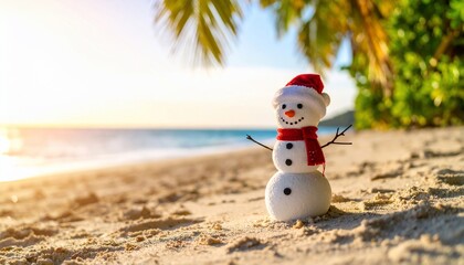 Tropical Christmas Snowman on a Sunny Beach