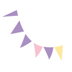 A minimalist illustration of colorful bunting, ideal for Ramadan decoration, symbolizing festivity and celebration in a clean, simple design.


