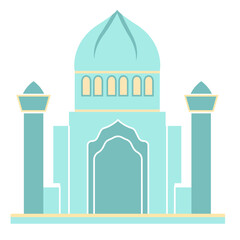 A stylized blue mosque with a dome and tower, representing Islamic architecture. Ideal for religious, cultural, and spiritual-themed designs.