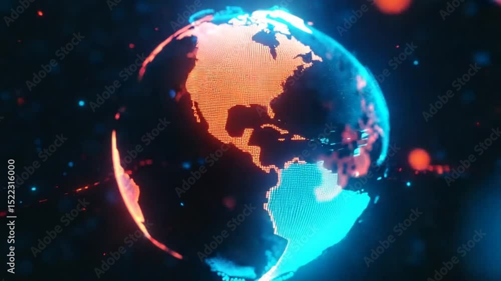Aufkleber digital earth globe rotating with futuristic hud elements and glowing connections