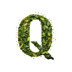 Letter q made of green leaves on black