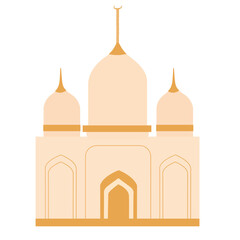 A minimalist orange mosque with a dome, representing Islamic architecture and spirituality in a simple, elegant design.