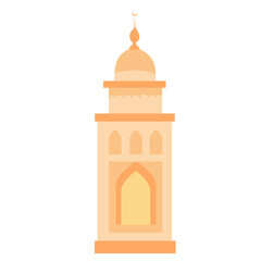 A minimalist orange mosque illustration with turrets, symbolizing Islamic architecture and spirituality in a clean, simple design.

