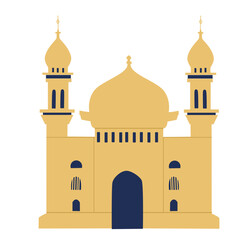 A minimalist illustration of a golden mosque with domes and turrets, representing Islamic architecture and spirituality with a clean, simple design.